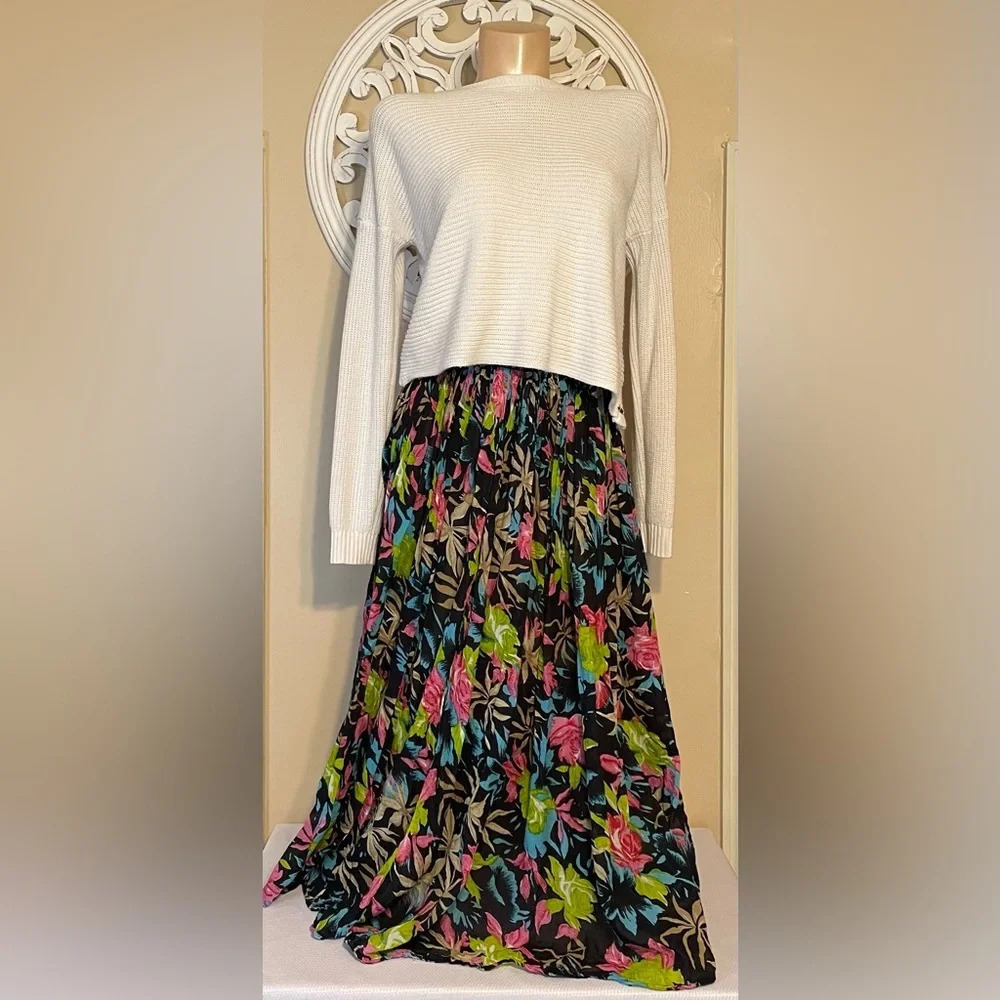 Amanda Smith women’s medium skirt maxi floral cotton light flowy blue elastic